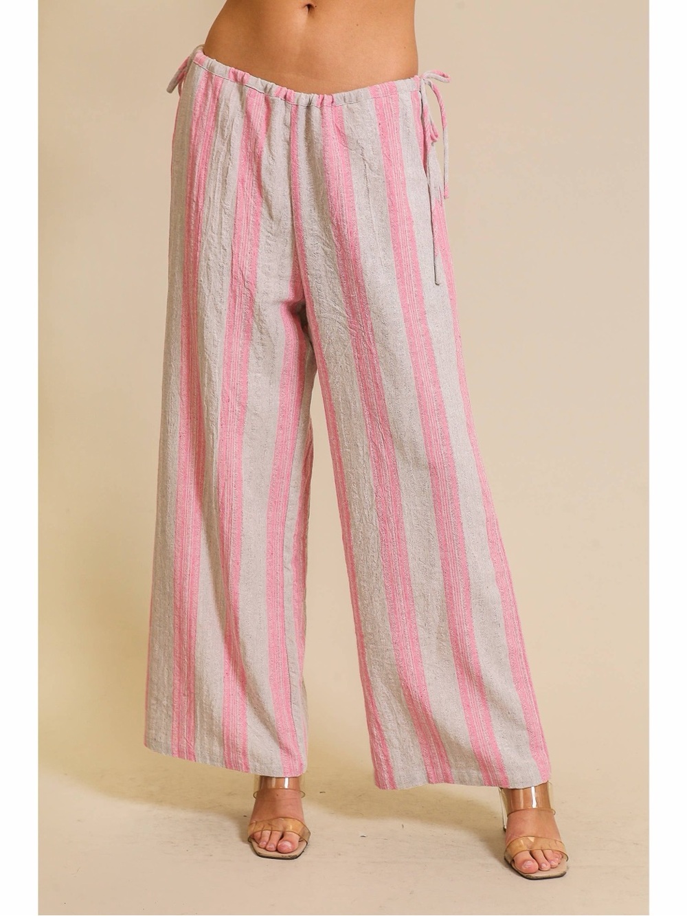 Lumiere Pink & White Striped Wide-Leg Pants